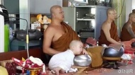 泰国暖武里府寺庙有一位小和尚nongkorn，年方两岁半。三个月大的时候就跟着师傅们起居、化缘，打坐……因为年纪小，常常在打坐中犯困。